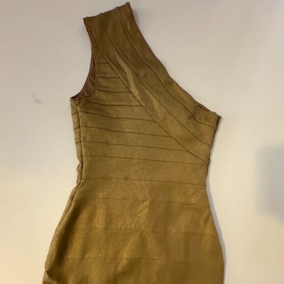 Express gold one shoulder bodycon mini dress size Small NWT - Picture 2 of 7
